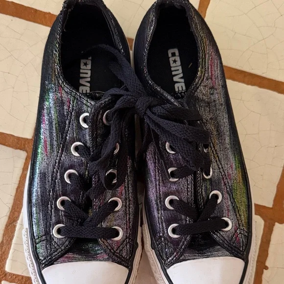Converse Iridescent Low-Top Lace-Up Sneakers - Black/Silver - Picture 3 of 7